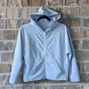 Lululemon Minimal Hoodie Heathered Power Grey White Size 2 Loose Fit Full Zip
